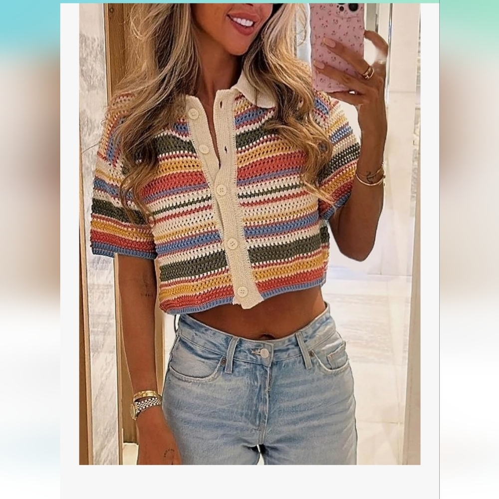 Striped Multicolor Cropped Knit Top